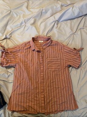 Kori Rust-Pink Striped Short-Sleeve Button-Down Shirt